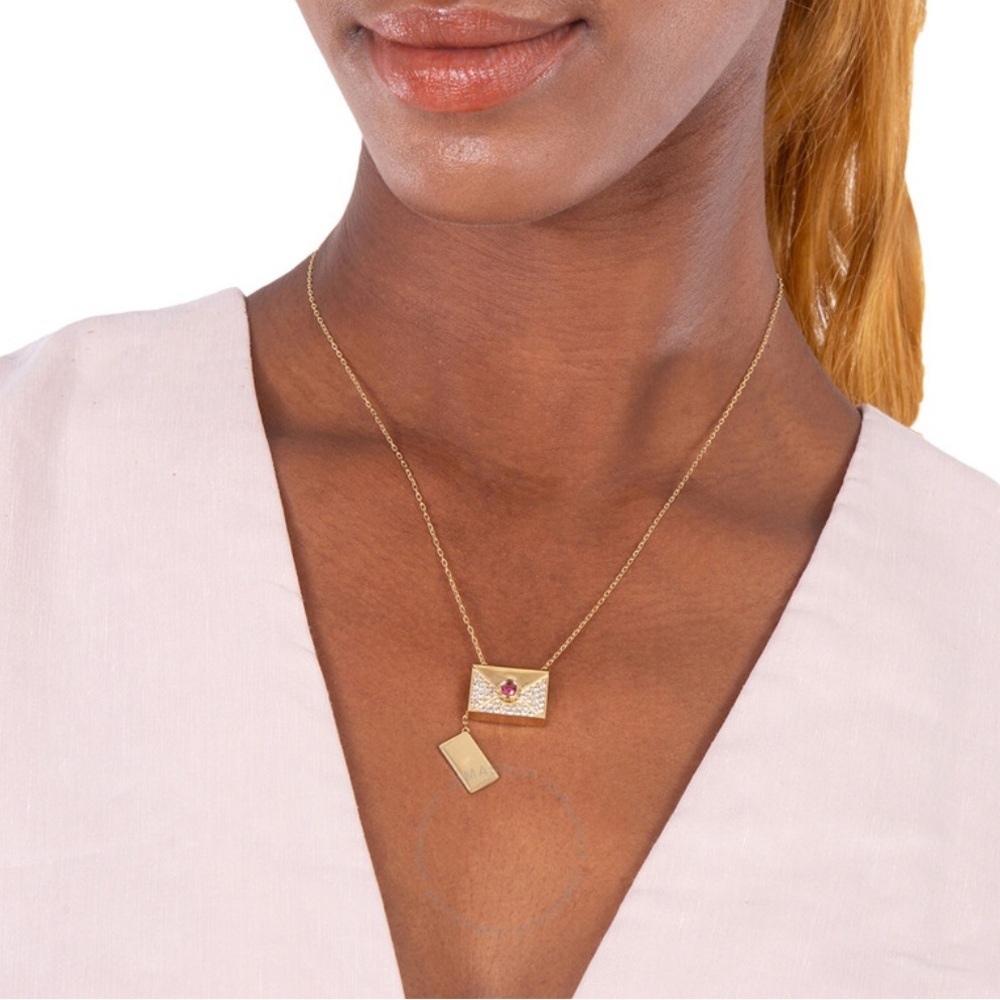 Swarovski Love Letter Envelope Pendant Necklace Gold Red Crystal NWT Box - Picture 3 of 4